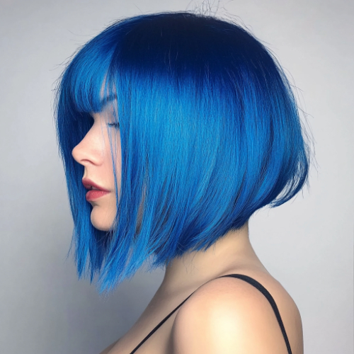 trendy blue bob haircut