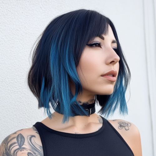 unique blue bob look