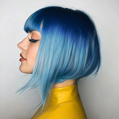 distinctive blue bob look