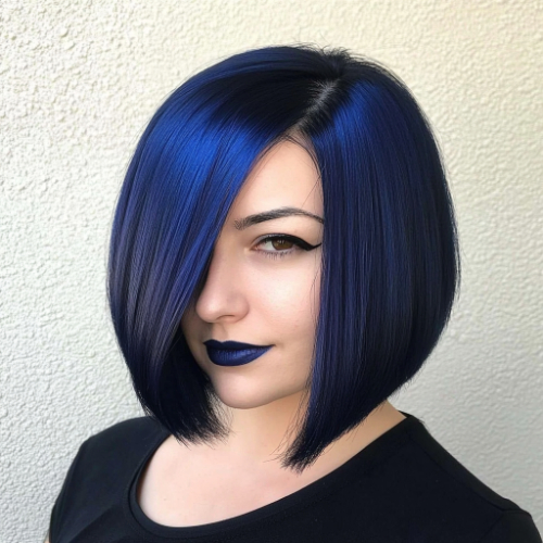 sophisticated blue bob hairstyle