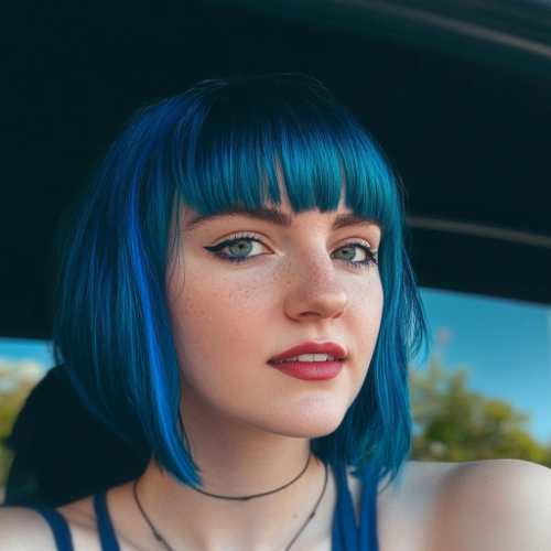 vibrant blue bob hairstyle