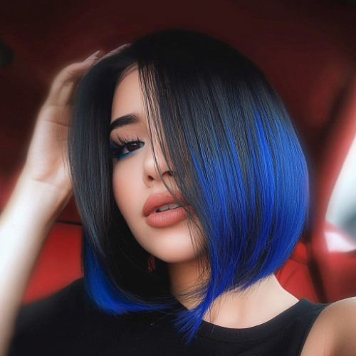 edgy blue bob haircut