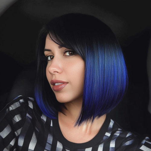 stylish blue bob cut