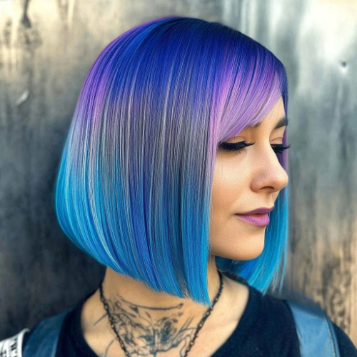 gorgeous blue bob cut