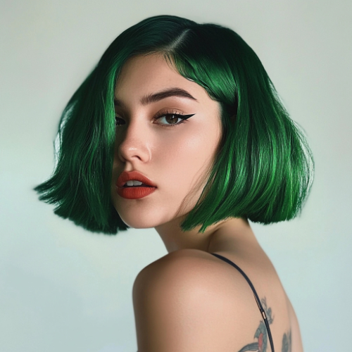 stylish dark green bob