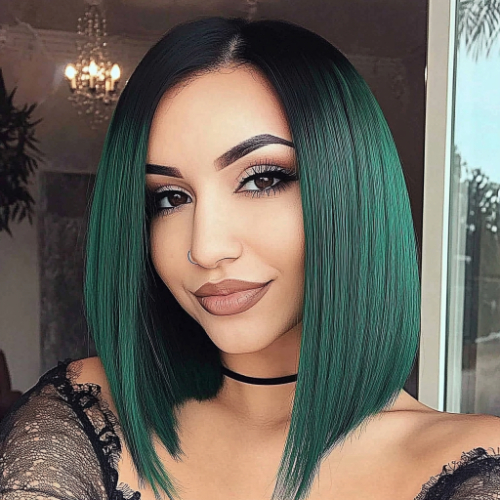 vibrant light green bob hairstyle