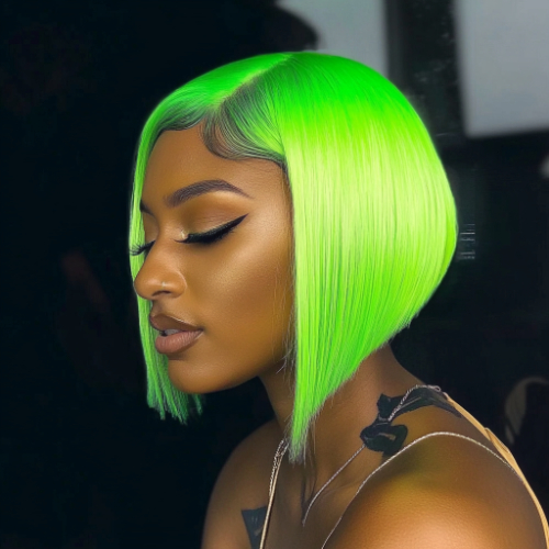 stylish green bob cut