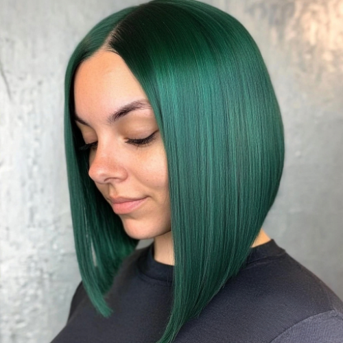 sleek green bob haircut