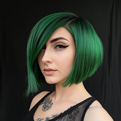 playful green bob hairstyle