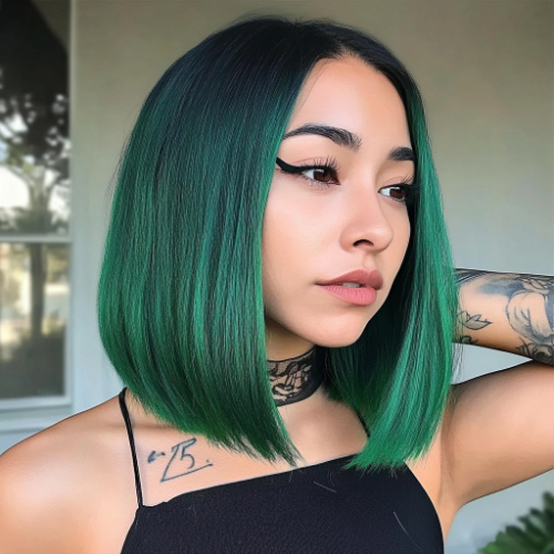 trendy green bob haircut