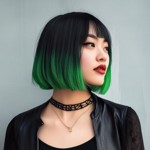 playful green bob hairstyle