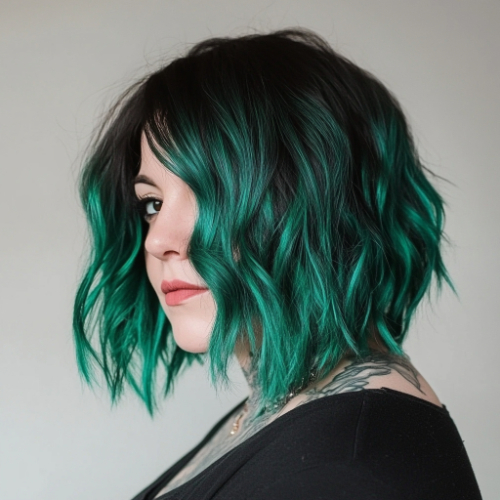 stylish deep green bob hairstyle