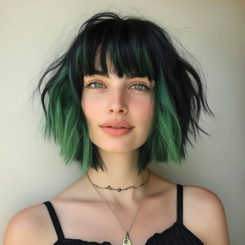 stylish dark green bob hairstyle