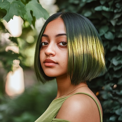 olive green bob hairstyle