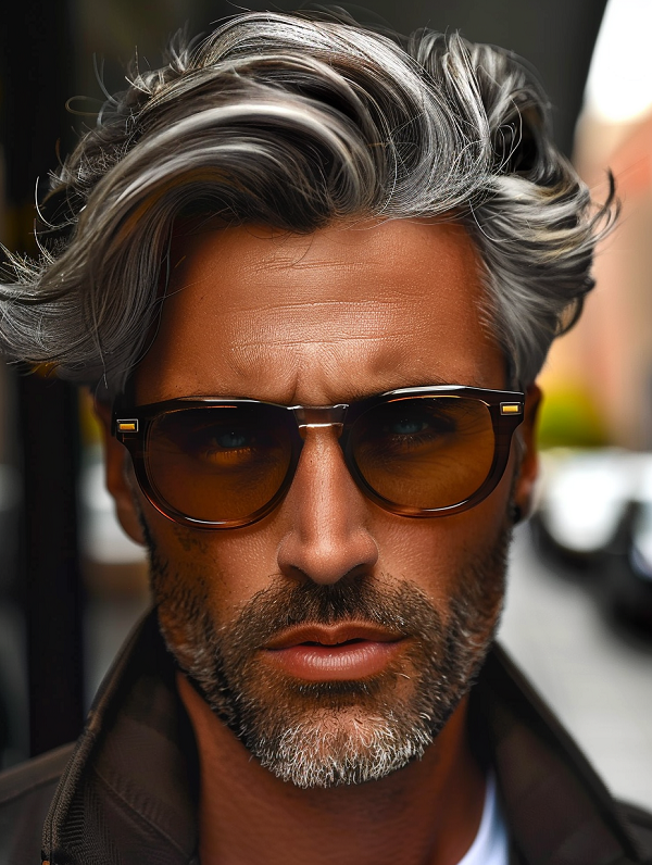 trendy men's haircut with sunglasses