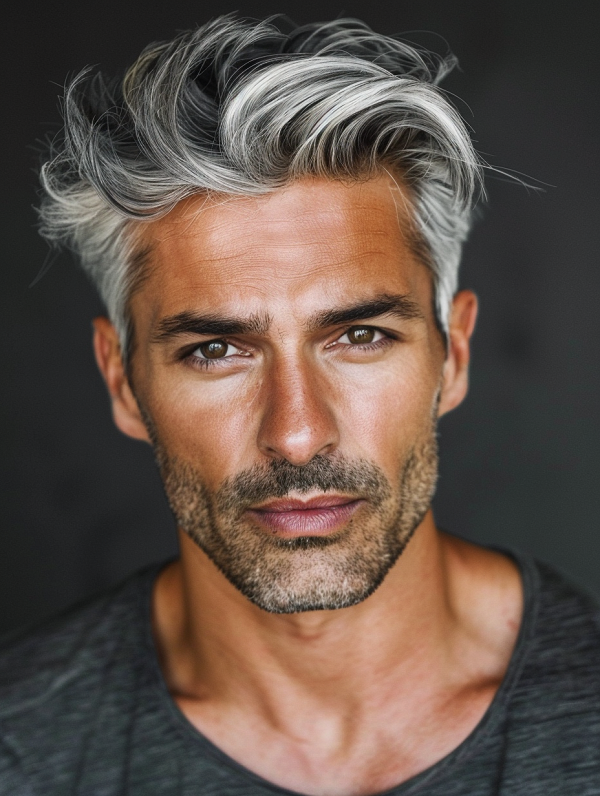 trendy men's haircut silver color