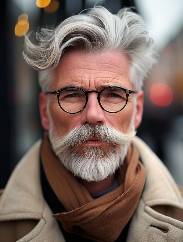 over 50 mens trendy haircut with a beard stylish