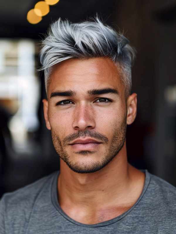 trendy men's haircut white silver platinum locks