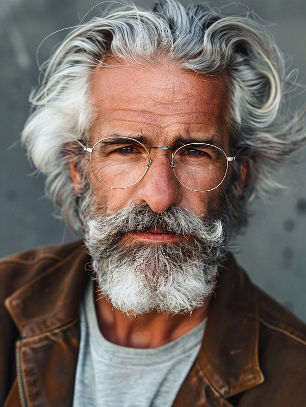 trendy men's haircut older with glasses